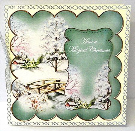 Mid Green Snowscene Magical Christmas 8in Scallop Topper by Maxine Jones