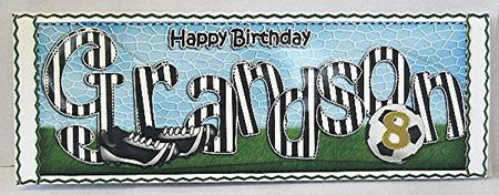 Large Dl Birthday Grandson Football Card & 3D Decoupage by Maxine Jones