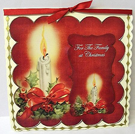 Red Candle Family at Christmas 8in Scallop Topper by Maxine Jones