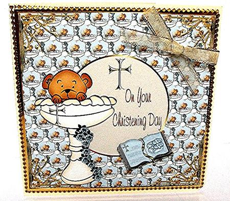 Bear in a Font Boy Christening by Maxine Jones