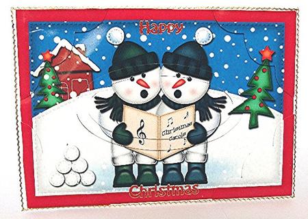 A5 Xmas Singing Snowmen Scallop Corners & Pyramage by Maxine Jones