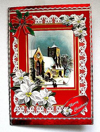 Lovely Christmas Church and White Poinsetias by Maxine Jones