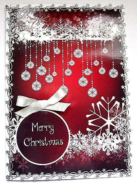 Baubles & Snowflakes White Silhouette - Cranberry by Maxine Jones