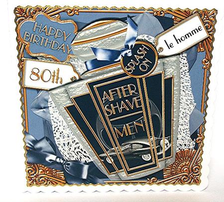 Blue Mens 80th Birthday Aftershave 8in Topper Sheet by Maxine Jones