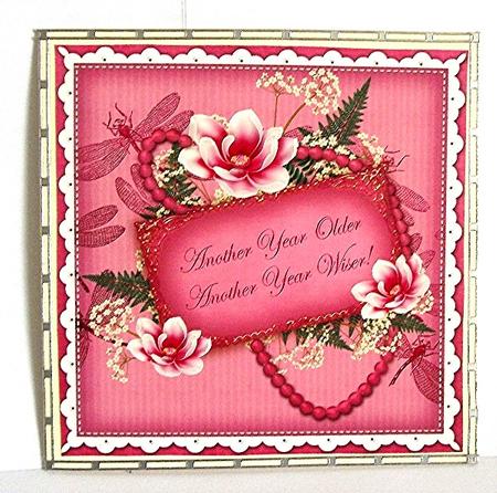 Cerise Magnolia Another Year 8in Vintage Decoupage Topper by Maxine Jones