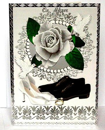 Wedding Silver Painted Roses in Ornate Frame with Pearls A4 by Maxine Jones