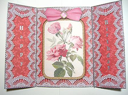 Beautiful Pink Roses Lace Gatefold Card by Maxine Jones