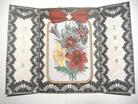 Colourful Lillies Black Lace Gatefold Card by Maxine Jones