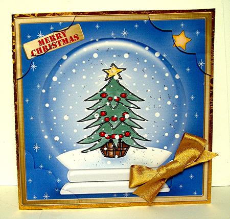 8 x 8 Xmas Tree Snowglobe Scalloped Corner Topper by Maxine Jones
