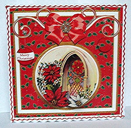 Poinsettia Window 3D Bauble 8in Card Front Mini Kit by Maxine Jones