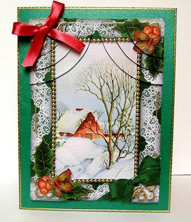 Winter Scene Holly 7x5inch All 4 Corner Stacker Card Front by Maxine Jones