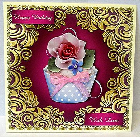 Golden Swirl Pink Rose Cupcake by Maxine Jones