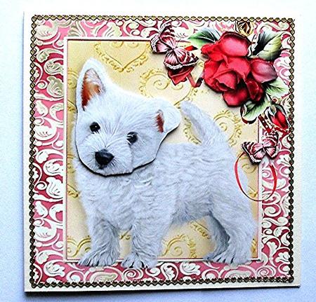 White Westie Dog with Red Roses 8x8 by Maxine Jones