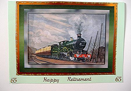 Steam Train Spiral Pyramid Card Front by Maxine Jones