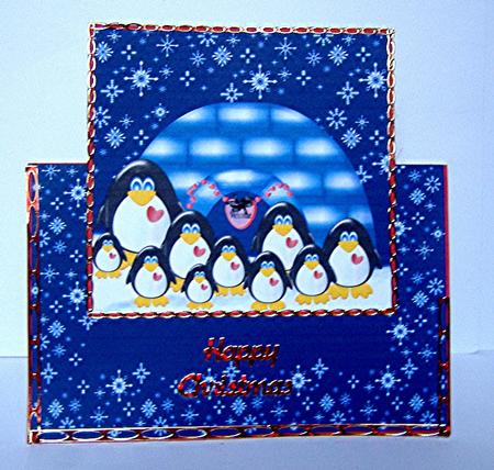 Penguins Igloo - A4 Over the Edge Card by Maxine Jones