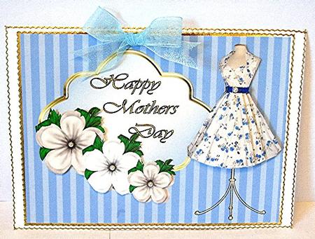 Blue Flowery Dress Mothers Day Card Front by Maxine Jones
