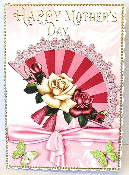 Fan with Pink Roses and Bow for Mothers Day by Maxine Jones