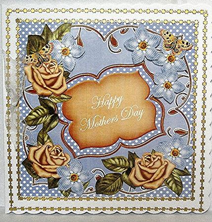 Blue Gold Fmk Rose Mothers Day 7in Fancy Decoupage Topper by Maxine Jones