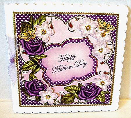 Purple Fmk Rose Mothers Day 7in Fancy Decoupage Topper by Maxine Jones