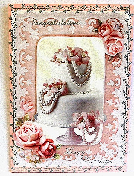 Wedding Cake with Pink Roses in Roses Frame A4 by Maxine Jones