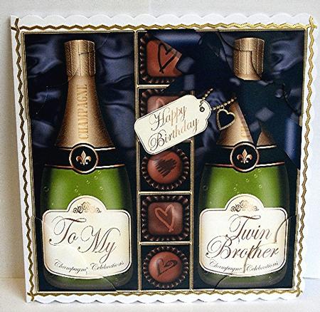 8x8 Birthday Twin Brother Champers N Chocs Scalloped Corner by Maxine Jones