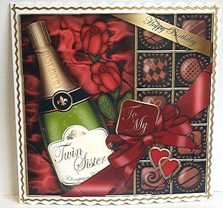8x8 Birthday Twin Sister Champers N Chocs Scalloped Corner by Maxine Jones