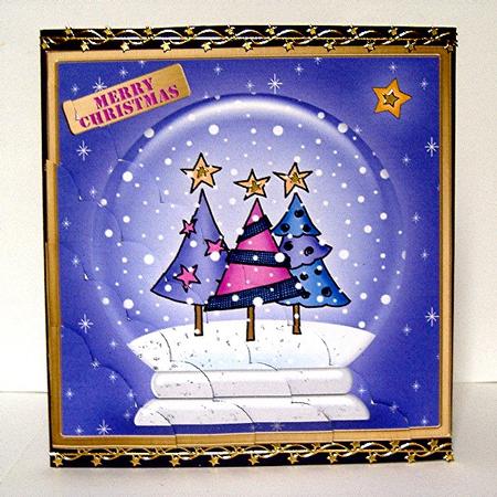 Funky Xmas Trees Snowglobe Scallop Corner Side Stacker by Maxine Jones