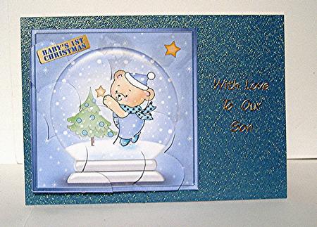 Baby's 1st Xmas Snowglobe Shell Edged Corner Side Stacker by Maxine Jones