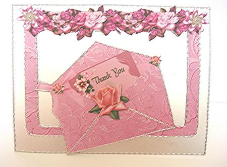 Thank You Roses Envelope Card Front with Decoupage by Maxine Jones