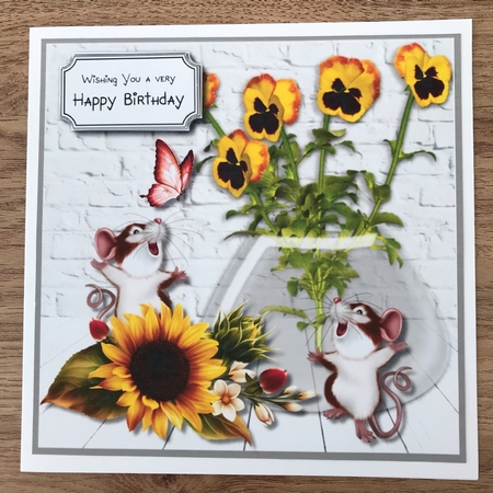 Cute Birthday mice with flowers by Maxine Ottewell