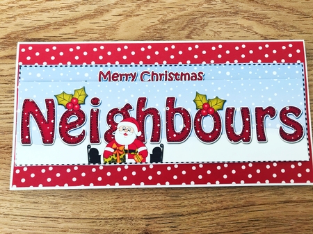 Large DL Merry Christmas NEIGHBOURS with Santa 3D decoupage  by Maxine Ottewell