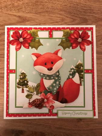 Red fox and poinsettia 7x7 by Maxine Ottewell