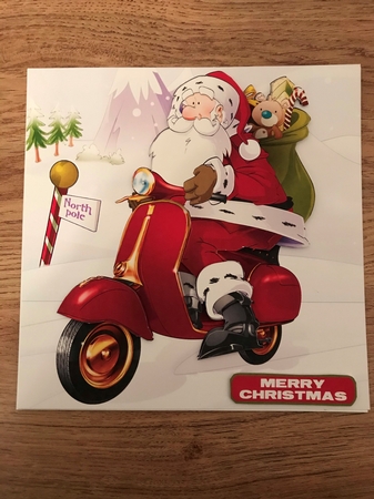Moped Santa 7x7 Quick Card by Maxine Ottewell