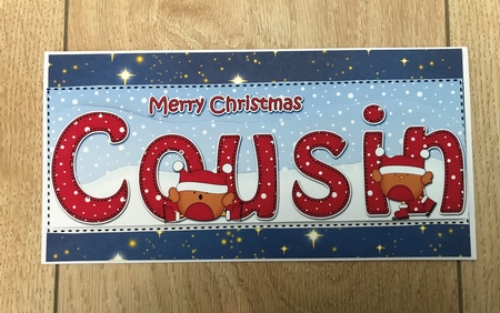 Large DL Merry Christmas COUSIN 3D decoupage with Bobbin Robin by Maxine Ottewell