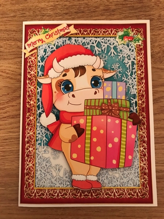 A5, Happy  Cow with Presents by Maxine Ottewell