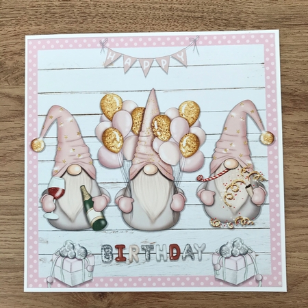 BIRTHDAY GNOMES - pink - QUICK CARD by Maxine Ottewell