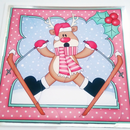 Christmas OOps Rudolph goes skiiing and gets stuck!! Shell Edged Corner Stacker by Maxine Ottewell