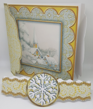 Ice Church Gold Poinsettia 3D Scallop Wrap Card Kit by Maxine SANDIAN