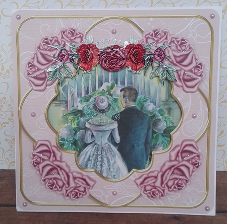 Wedding Couple Pink Rose Fancy 8in Decoupage Cf Kit by Maxine SANDIAN