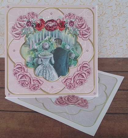 Wedding Couple Pink Rose Fancy 8in Decoupage Cf Kit by Maxine SANDIAN