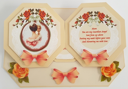 Peach coloured octagonal double easel card with matching envelope. by Maxine SANDIAN