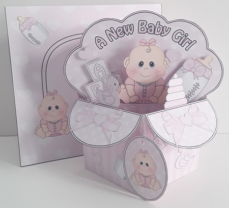 3D Diagonal Rubber Band Pop Up Box Card Kit - Cute Little Baby Girl Bea by Maxine SANDIAN