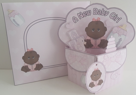 3D Diagonal Rubber Band Pop Up Box Card Kit - Cute Little Ethnic Baby Girl Ronna by Maxine SANDIAN