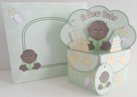 3D Diagonal Rubber Band Pop Up Box Card Kit - Cute Little Ethnic Baby Ashanti by Maxine SANDIAN