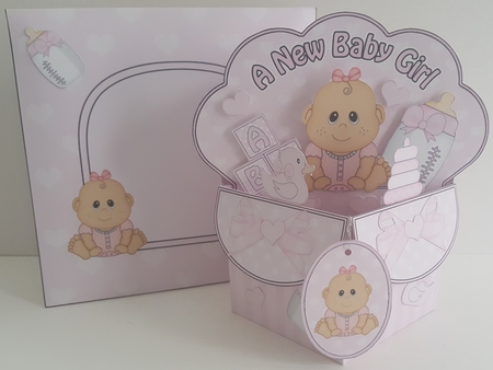 3D Diagonal Rubber Band Pop Up Box Card Kit - Cute Little Ethnic Baby Girl Veena by Maxine SANDIAN