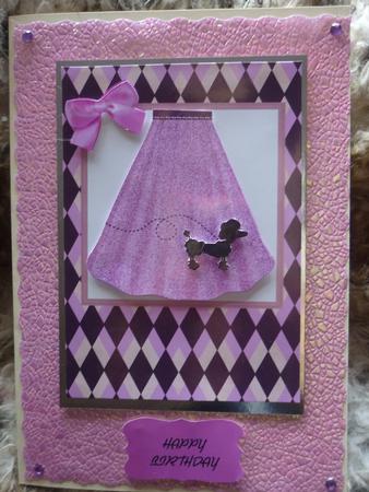 1950s Pink Poodle Skirt Card Front by Maxine Gathercole