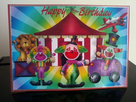 Birthday Clowns Card Front by Melanie Johnston