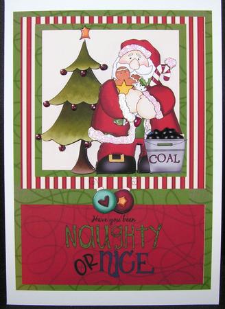Naughty or Nice Christmas Santa Decoupage Card Front by Melanie Brewin