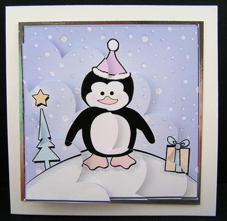 Cute Xmas Penguin Shell Edged Corner Side Stacker by Melanie Brewin