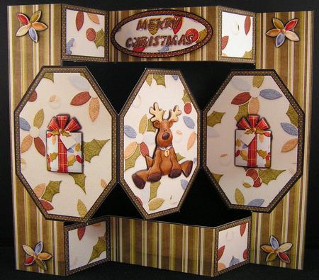Christmas Reindeer Octagon Folded Pop Up Card by Melanie Brewin